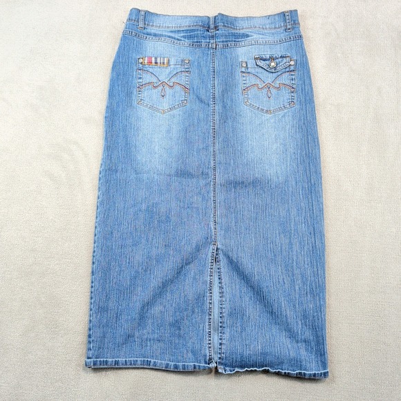 NuFuze Size 16 Western Denim Maxi Skirt Y2K Embroidered Pocket Long Jean Skirt — photo 2